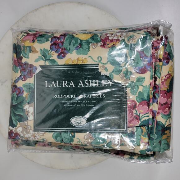Vintage Laura Ashley Rubens Floral Rod Pocket Drapes 82x84 Set of 2 Panels NEW - Picture 15 of 15
